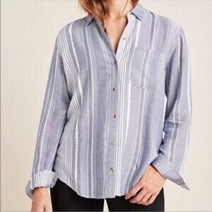 Anthropologie Maeve Women's Size Small Blue Chatham Striped Button Down Shirt